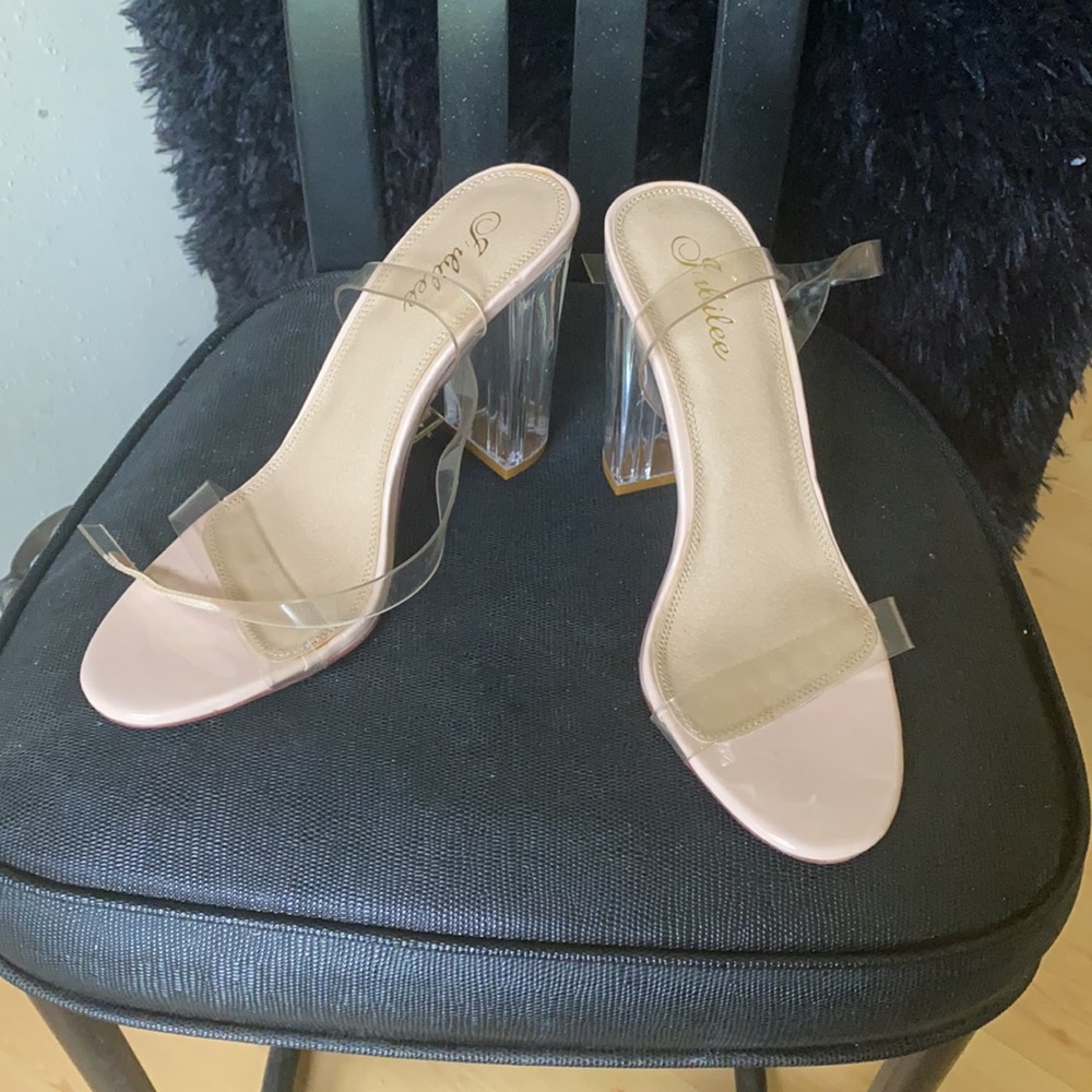 Nude transparent strap heels